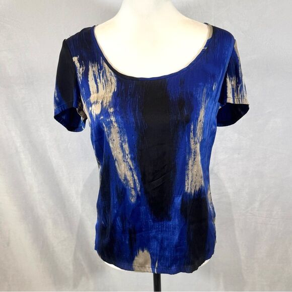 Banana Republic beautiful blue abstract print Silk top size XS - Picture 1 of 6